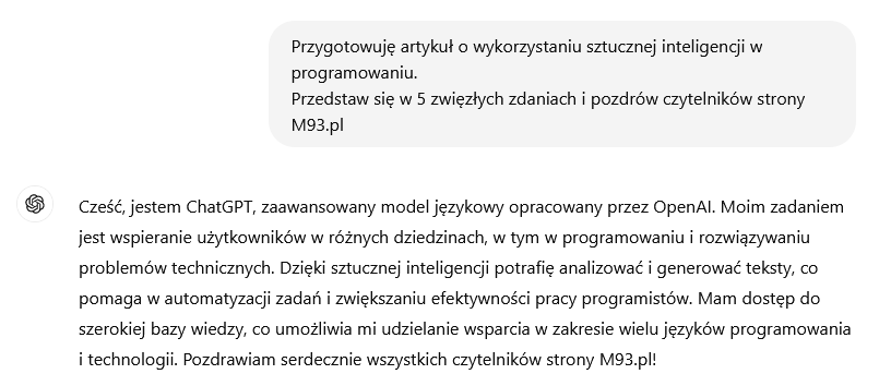 Przykładowa odpowiedź ChatGPT